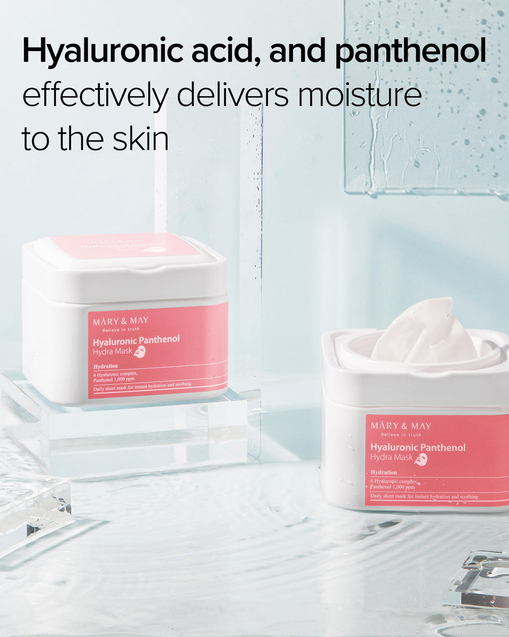 Mary&May Hyaluronic Panthenol Hydra Mask (30 Sheets) – Daily Pull-Out Box with 6 Types HA, Hydrating & Soothing Korean Sheet Mask for Dry Dehydrated Skin, Glass Skin Prep