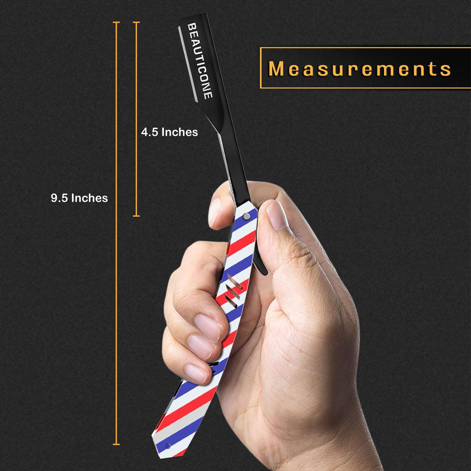 BEAUTICONE Barber Straight Razor for Men – Professional Shavette with Slide-Out Blade Holder, 100 Stainless Steel Blades Included, Cut Throat Razor, Pole Stripe