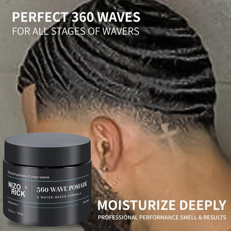 NIZORICK Men's 360 Wave Pomade 150g, Water-Based – Wave Styling Grease for Hair – Non-Greasy, Strong Hold & Layered Waves,150g/5.29oz