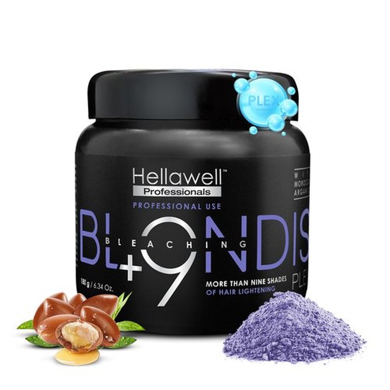 Hellawell Professionals BLONDISH PLEX + 9 Hair Bleaching Powder, Plex Hair Bleach, Highlights, Hair Lightener, Lightens more than 9 Tones, 180gr, 6.34 oz