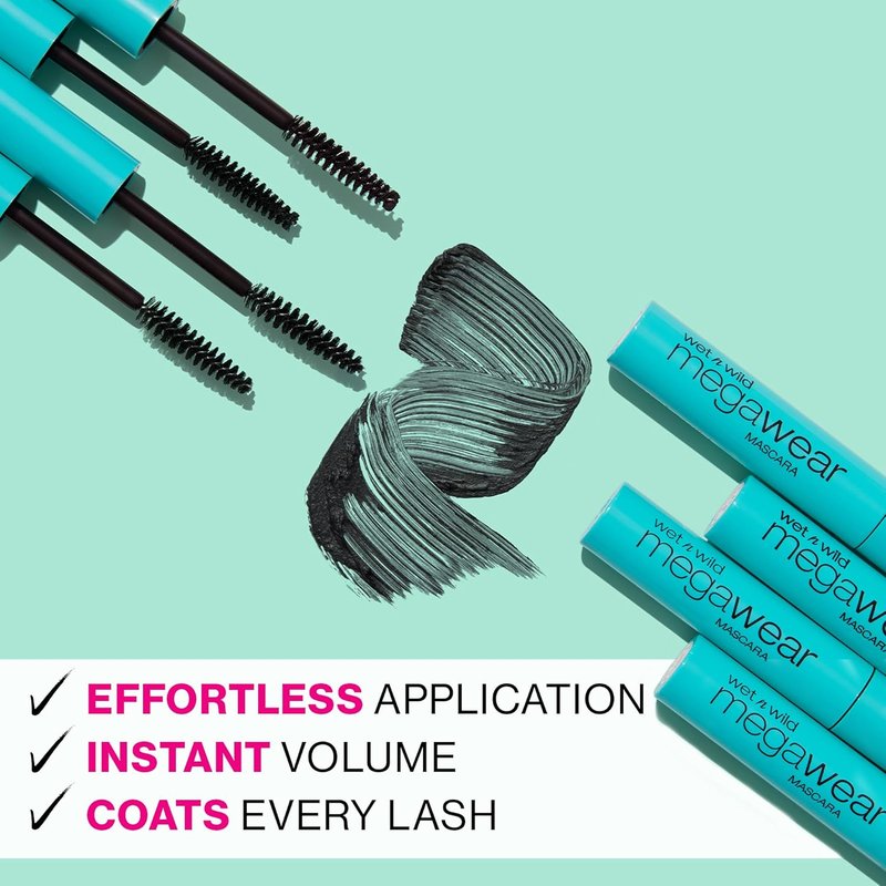 Wet n Wild Megawear Mascara - Volumizing Gel Formula for Full, Healthy Lashes | Cruelty-Free & Vegan - Black