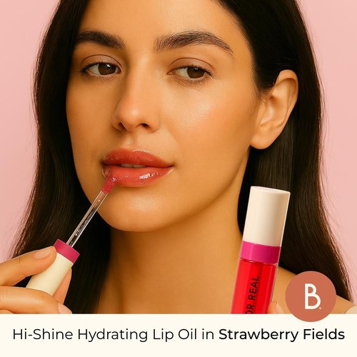 Beauty For Real Lip Revival Hi-Shine Hydrating Lip Oil, Raspberry Beret (Transparent Pink) - Lightweight - Non-Sticky, Shiny Finish - Paraben Free, Cruelty Free, Vegan