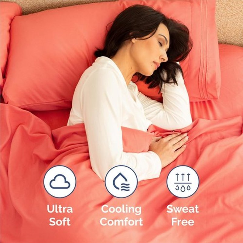 King Size 4 Piece Sheet Set - Ultra-Soft Cooling Bedding for All Ages - Deep Pockets | Oeko-Tex Certified - Coral