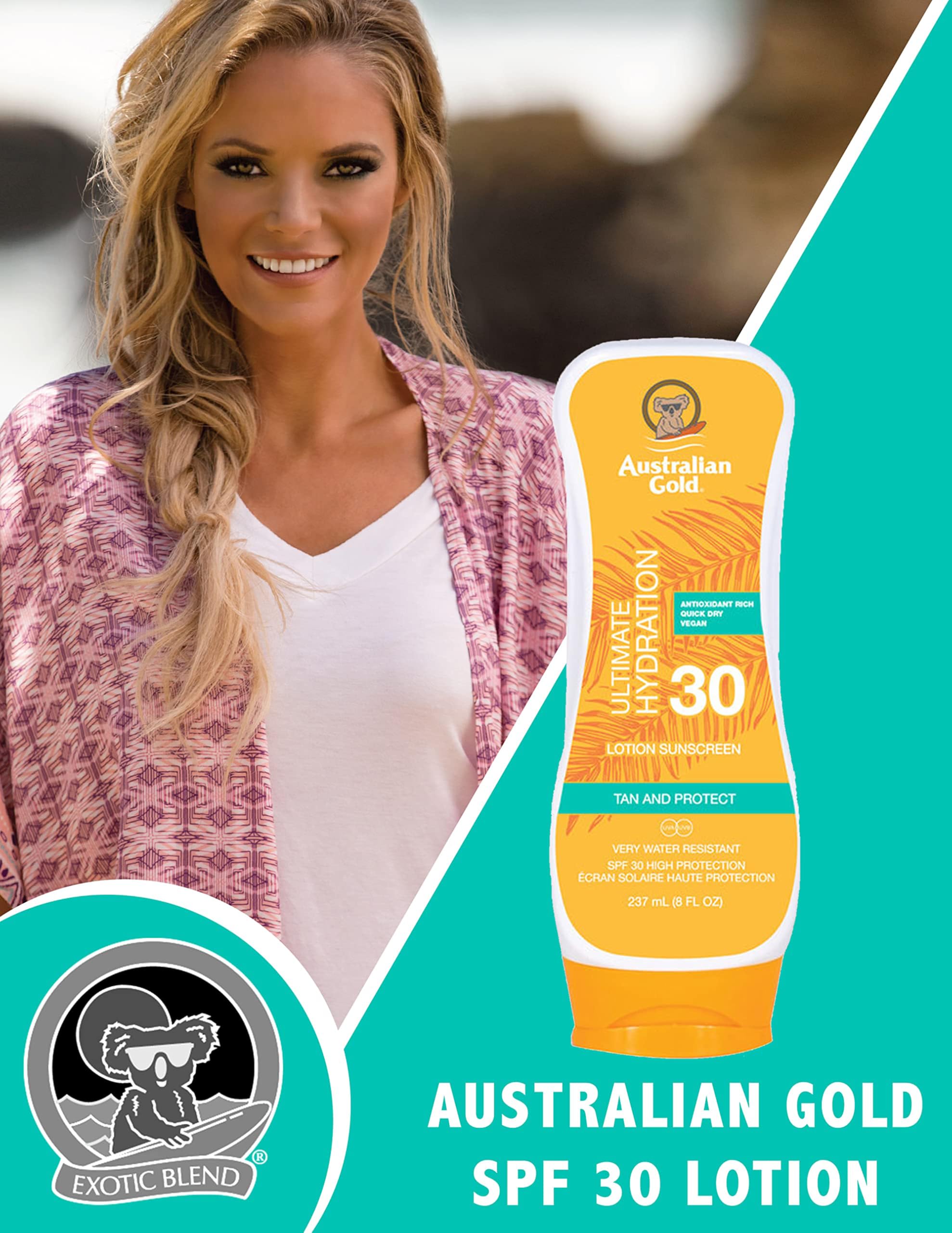 Australian Gold Sunscreen Lotion SPF 30, 8 Ounce | Moisture Max | Infused with Aloe Vera | Broad Spectrum | Water Resistant