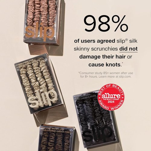Skiennix Slip Skinny Scrunchies - Anti-Crease & Anti-Breakage Slipsilk™ Design | 4 Pure Silk Scrunchies in Sweetie Pie Packaging