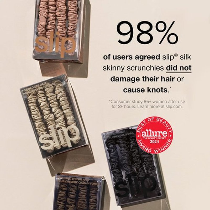 slip Skinny Scrunchies in Candy Cane Ornament Packaging: Anti-Crease, Anti-Breakage Slipsilk™ Design Protects Delicate Hair | Includes 4 Pure Silk Scrunchies