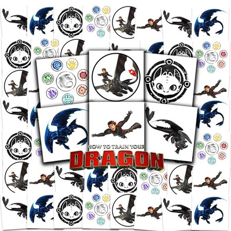 How to Train Your Dragon Tattoos Party Favors Bundle ~ 70+ Perforated Individual 2" x 2" Temporary Tattoos for Kids Boys Girls | How to Train Your Dragon Party Supplies
