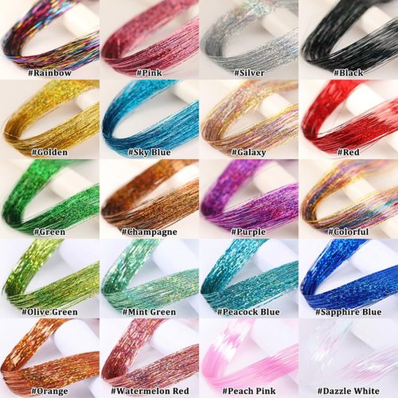 Hair Tinsel 12 Pcs Clip in Hair Tinsel Kit for Girls 20.5 Inch Glitter Shiny Sparkly Fairy Tinsel Hair Extensions Heat Resistant Party Festival Accessories for Women Kids (Peacock Blue)