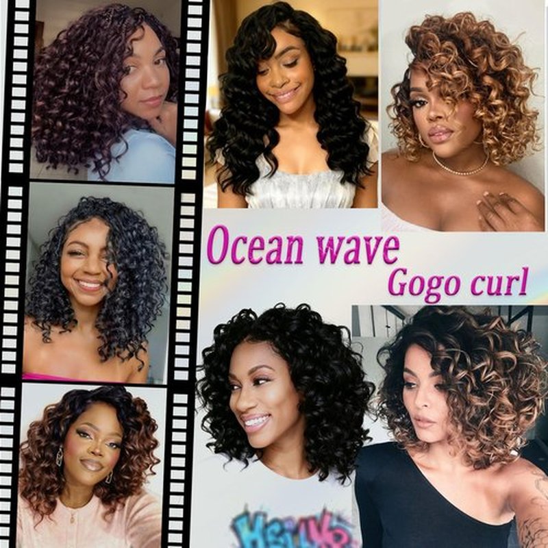 GoGo Curl Crochet Hair for Black Women 10 Inch Prelooped Ocean Wave Crochet Hair Curly Crochet Braids Deep Water Wave Beach Curl Synthetic Braiding Hair Extensions Soft as Human Hair 7 Packs 1B