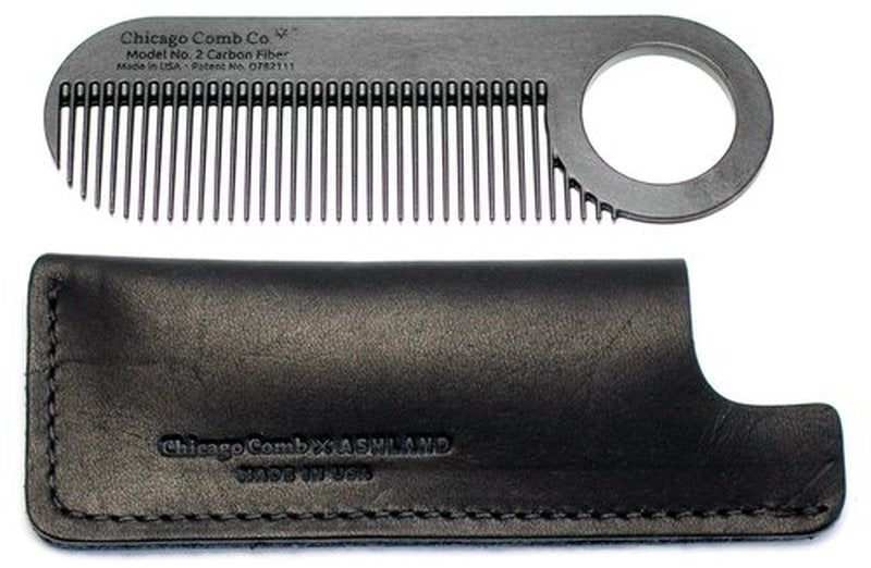 Chicago Comb No. 2 Carbon Fiber + Black Horween leather sheath, Made in USA