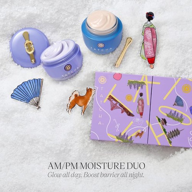 TATCHA AM + PM Moisture Duo - Hydrating Holiday Gift Set with Dewy Skin Cream & Indigo Serum