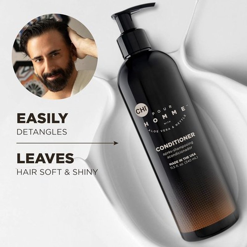 CHI Pour Homme Daily Moisturizing Conditioner - Sulfate-Free Hair Detangler with Aloe Vera & Nettle, 11.5 oz | Hydrated, Fuller-Looking Hair