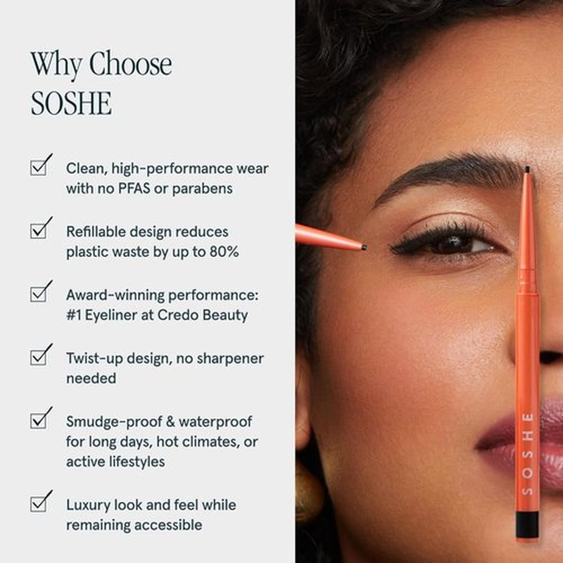 SOSHE Beauty - Waterproof Precision Eyeliner | 1.5mm Smudge-Proof Gel Liner | Easy Refills | Lovesick Burgundy Brown