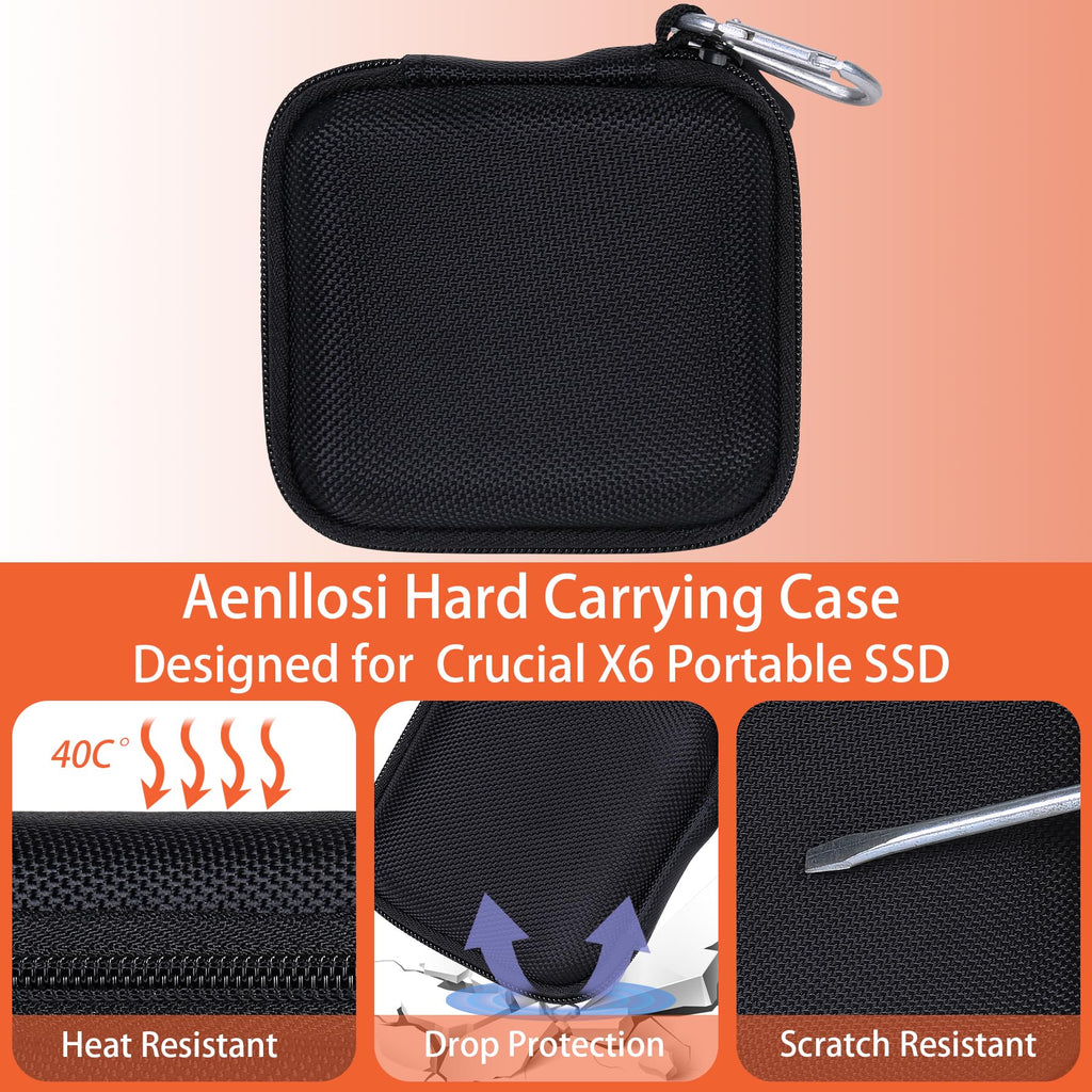 Aenllosi Hard Carrying Case Compatible with Crucial X6 1TB/2TB/4TB/500GB Portable SSD,External External Solid State Drive & USB Cable Organizer(Case Only)