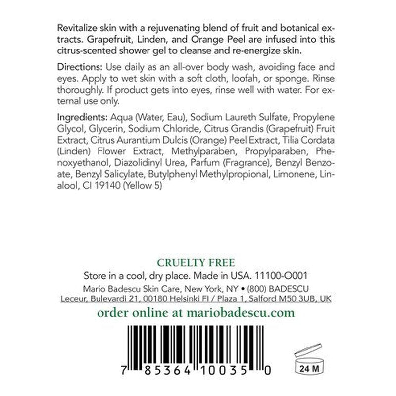 Mario Badescu Citrus Body Cleanser - Moisturizing Shower Gel with Grapefruit & Orange Peel Extracts - Fresh & Lightweight Body Wash