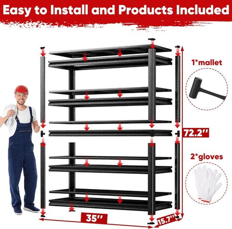 POKIPO Heavy-Duty Garage Shelving Unit - 5-Tier Adjustable Metal Storage Rack | 72"H x 35"W x 15.7"D, 3000LBS Capacity
