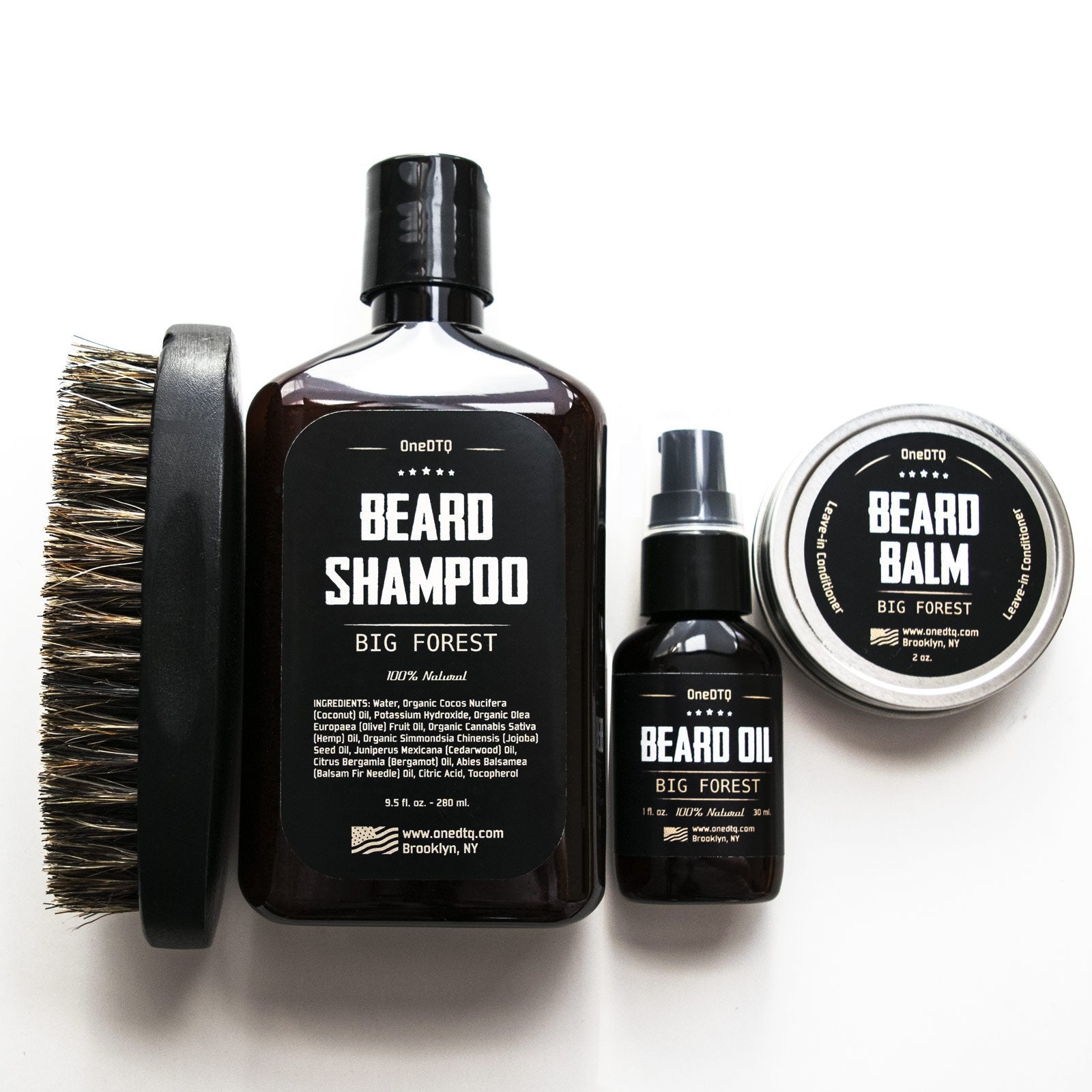 Big Forest Beard Treatment Kit - Shampoo 9 oz, Oil 1 oz, Balm 2 oz, Brush - Wood Scent - 100% Natural and Organic Growth Care Products in Premium Gift Box