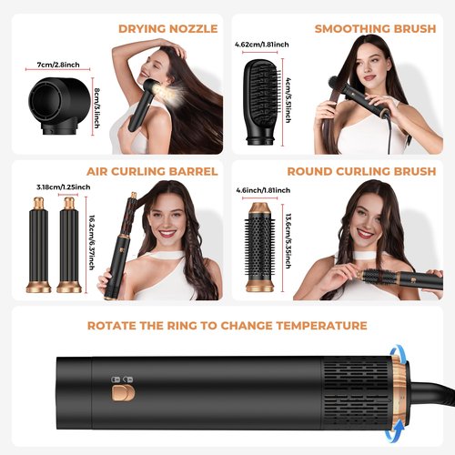 5 in ONE Hair Dryer Brush, Blow Dryer Curling Wand Hair Styling Tools Set, Ionic Hot Air Brush Round Brush Blow Dryer, Left&Right Styler 100-120V