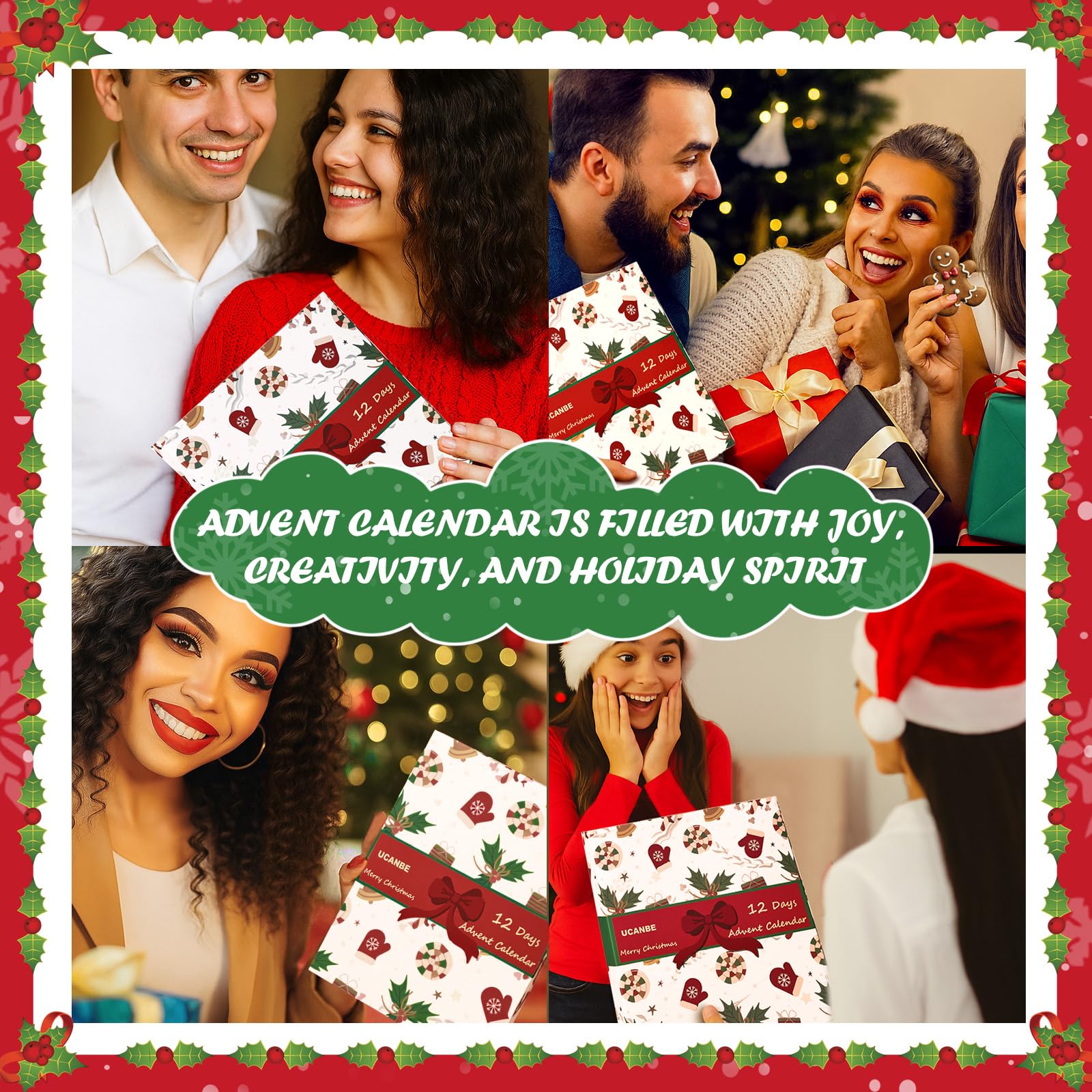 UCANBE Makeup Advent 2025, 12 Days Christmas Countdown Calendar Surprise Gift Kit, Festival Holiday Xmas Cosmetic Starter Makeup Set with 12 Beauty Boxes for Teens Girls Women