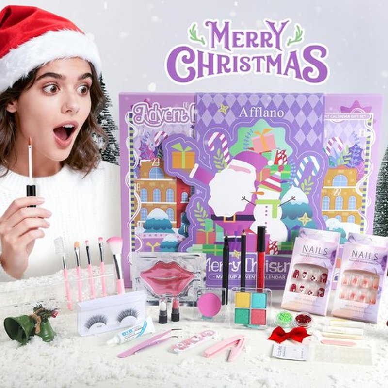 Makeup Advent Calendar 2026 For Teen Girls, Afflano Beauty Advent Calendar 24 Day, Eyeshadow Nail Lipstick Eyeliner Makeup Sets Christmas Gifts For Girls 12-18 Years, Xmas Surprises Gifts For Women