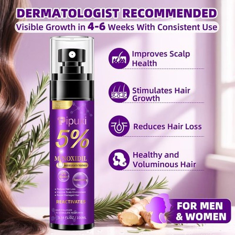 5% Minoxidil for Men and Women Hair Growth Products, Biotin Serum with Rosemary for Hair Regrowth Treatment, Minoxidil Spray Extra Strength Hair Loss Solution, Clinically Proven to Regrow Thicker