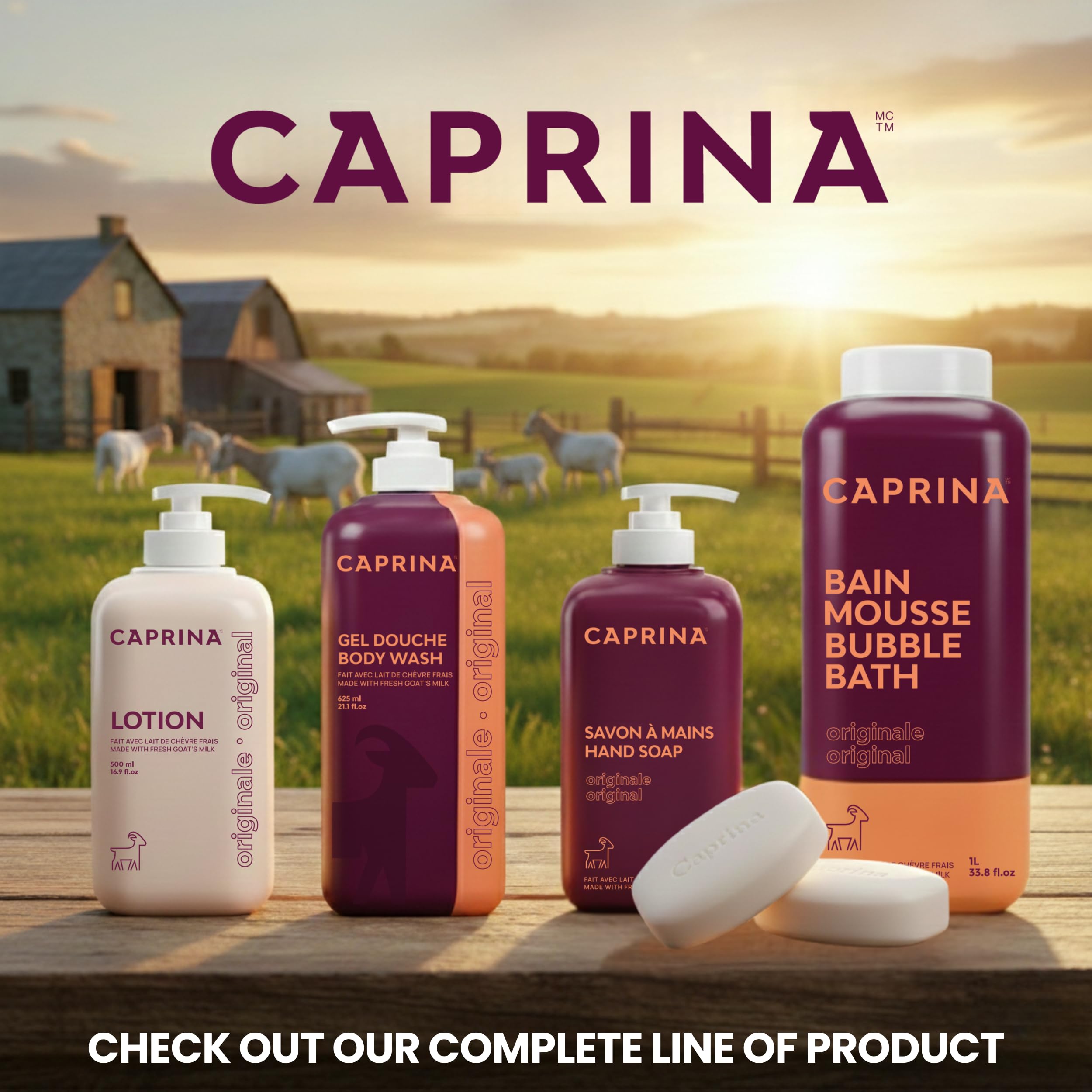 Caprina by Canus Goat Milk Soap Bar, ORIGINAL, 3.2 oz (90 g) Bars, 3-Pack, Moisturizing Daily Cleanser for Face, Hands & Body, Fresh Canadian Goat Milk