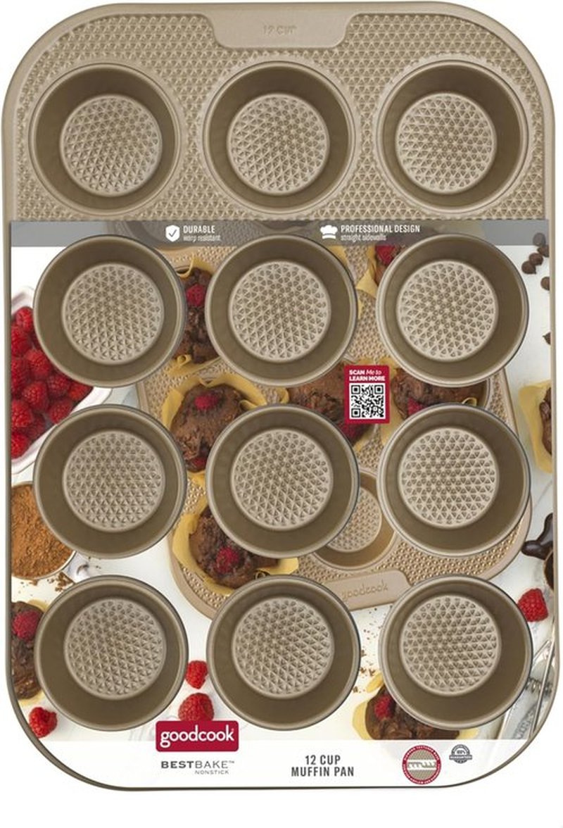 GoodCook BestBake Nonstick Muffin Pan - Textured Carbon Steel, 12-Cup, Bronze Finish