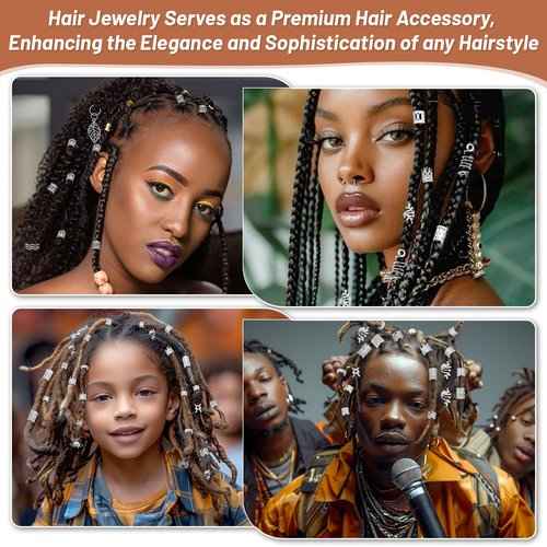323 Pcs Silver Hair Jewelry for Braids, Dreadlocks, Twists and Locs, Adjustable Cuffs Rings and Charms Beads Accessories for Women Men, Perfect for Parties, Weddings, Festivals and Daily Wear