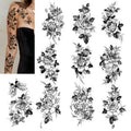 Realistic and long-lasting temporary tattoos,Black Floral Temporary Tattoos for women sleeves Large Rose Designs, 10 Sheets