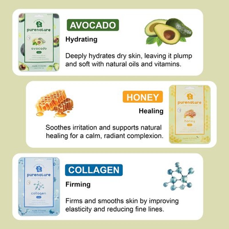 PB&Jay Purenature Hydrate and Calm Facial Mask - 12 Pack Acai Berry,Vita c,retinol and more, Made in Korea, Face Mask Skincare for Hydration, Skincare Face Mask, Moisturizing Mask for Sensitive Skin