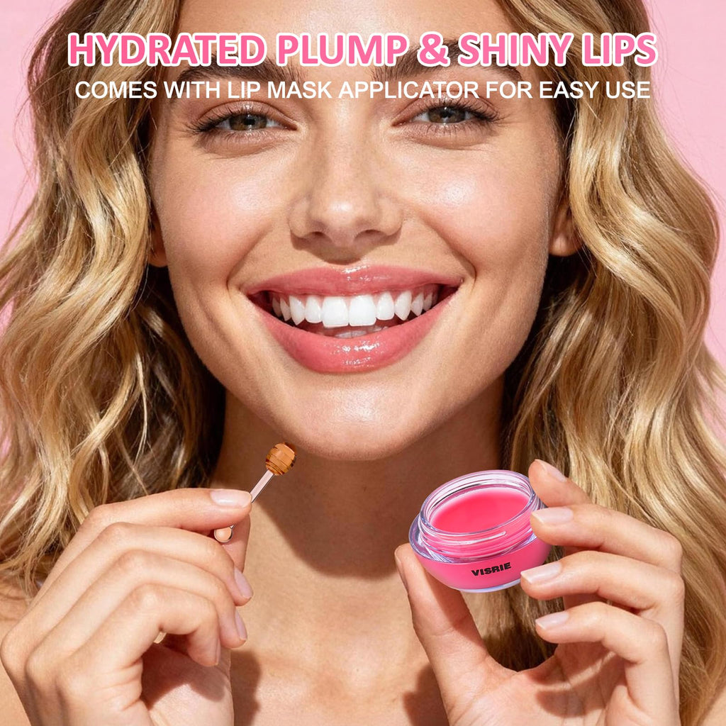 VISRIE 12 PCS Bee Lip Balm Honey Pot, Overnight Sleeping Lip Mask with Applicator - Propolis & Fruit Extract Moisturizing Lip Care for Dry Cracked Lips, Cute Makeup Gift for Women & Girls
