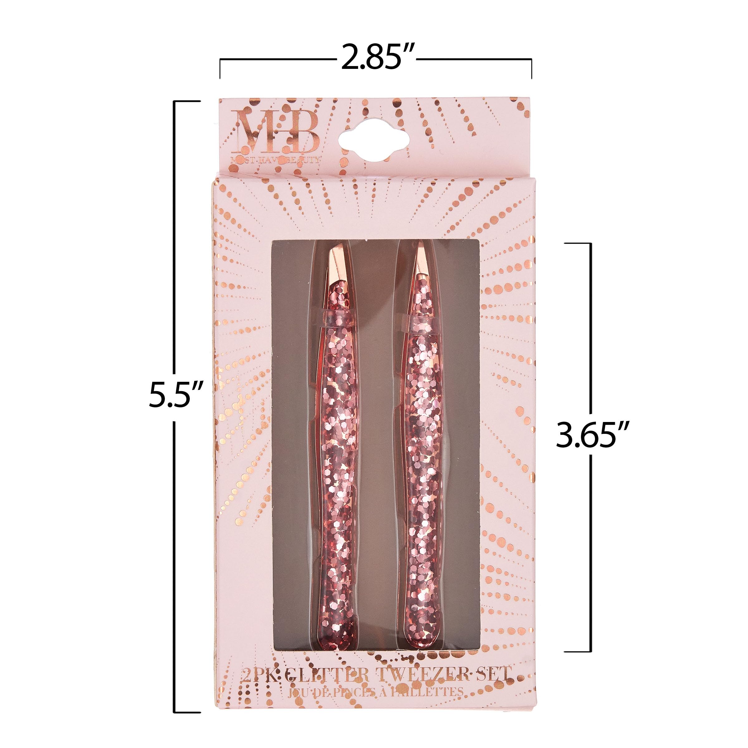 2pc Rose Gold Glitter Tweezer Set - Pointed & Slanted Precision Tweezers