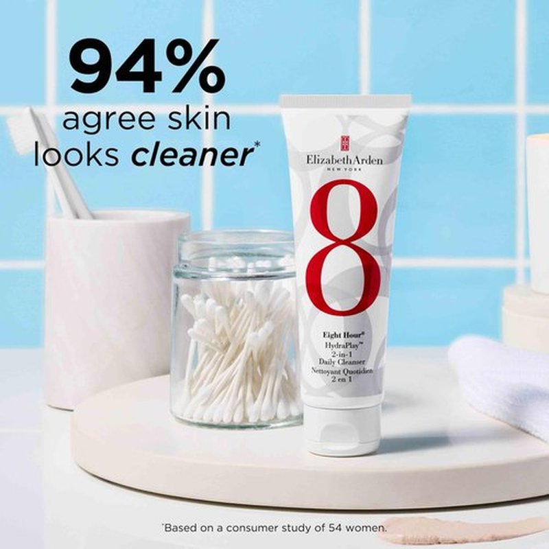 Elizabeth Arden Eight Hour HydraPlay 2-in-1 Daily Gentle Cleanser and Pore Minimizer Mask, Hydrating Face Wash with Kaolin Clay & Glycerin, Non-Comedogenic, Vegan, For All Skin Types, 4.2 oz.