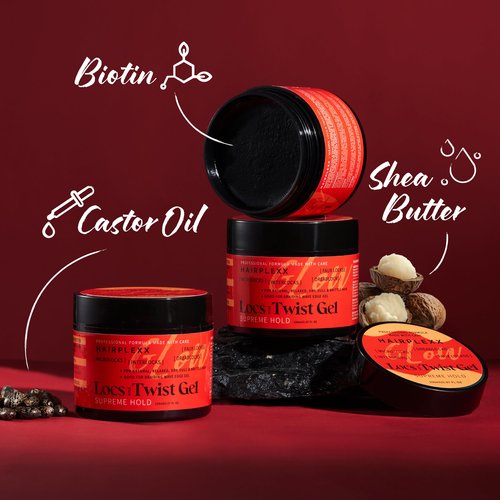 Hairplexx Glow Loc & Twist Gel With Shea Butter, Biotin & Castor Oil - Supreme Hold for Locs, Retwists & Twists – Deep Moisture and Scalp Nourishment (5.07 fl oz, Shea Butter)