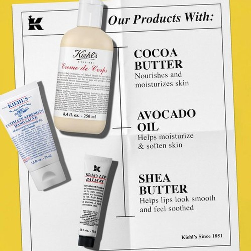 Kiehl's Body Care Routine Gift Set - Moisturizing Hand Lotion, Body Cream & Lip Balm for Dry Skin