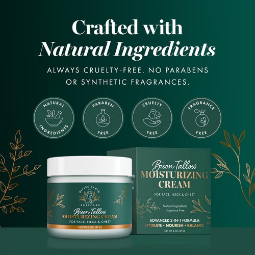 Tallow Moisturizer Face Cream with Bakuchiol & Hyaluronic Acid - Anti Aging Face Moisturizer for Women, Organic Grass Fed Tallow for Skin Care, Non Greasy Hand Lotion and Fragrance Free Neck Cream