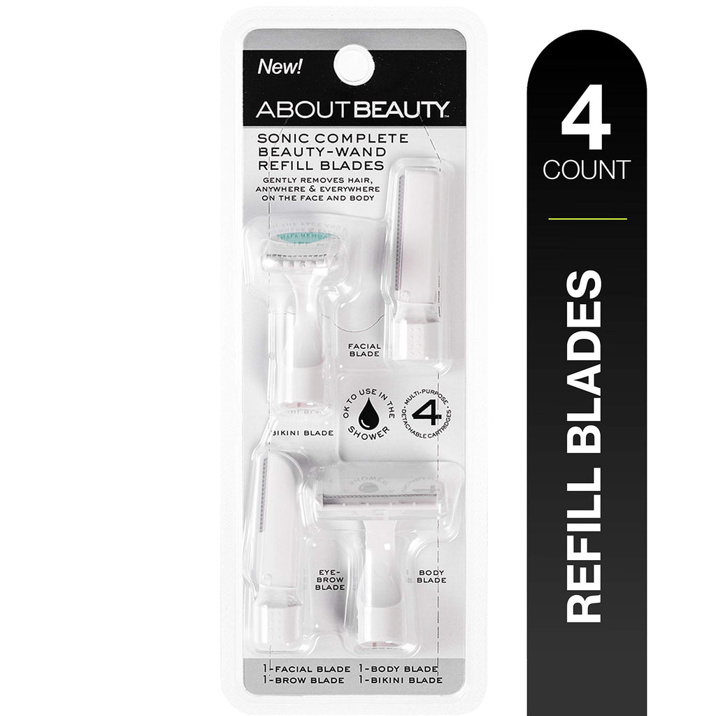 About Beauty Sonic Complete Beauty-Wand Refill Blades for Exfoliating, 4 Pack - Facial, Bikini, Brow & Body Use