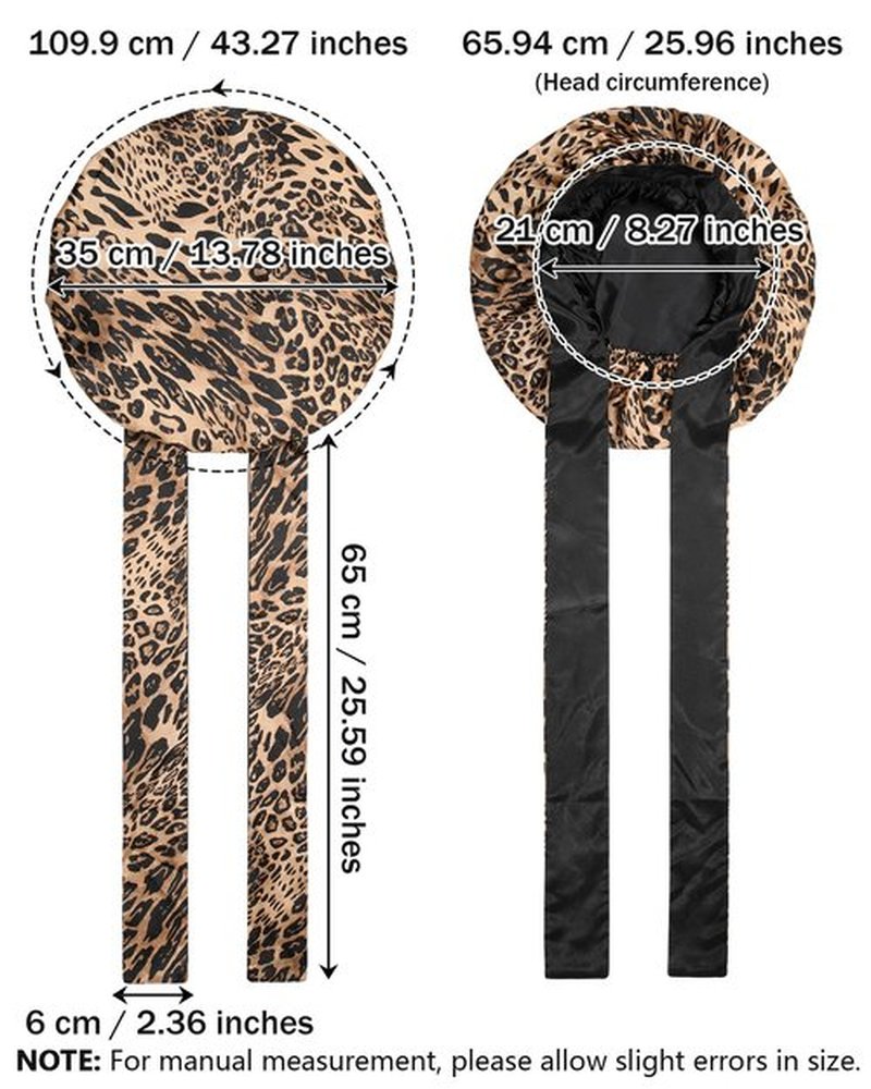 Satin Bonnet Silk Hair Wrap for Sleeping - Reversible Night Cap with Tie Band (Leopard + Black)