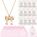 Tondiamo 12 Set Coquette Pink Bow Party Favors Bow Necklace for Women Coquette Bowknot Jewelry Bulk Ribbon Pendant Necklace Gift for Birthday Baby Shower