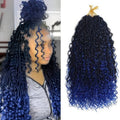 1B/Blue Boho Faux Locs Crochet with Curly Ends 8 Packs Goddess Locs Crochet Hair Pre Looped Crochet Braids Synthetic Hippie Hair Extentions (1B/Blue,18 Inch)