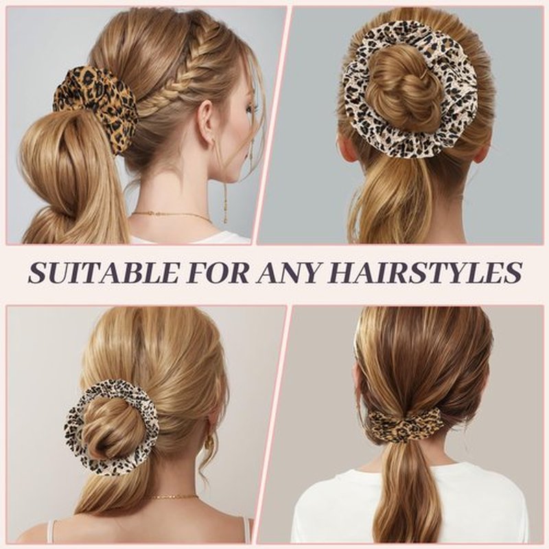 JIRIS 2Pcs Big Leopard Hair Scrunchies for Women, Fashion No Crease Hair Ties for Thin Thick Hair,Soft Hair Bands No Damage for Girls, Ideal Gifts for Women (Set 13)
