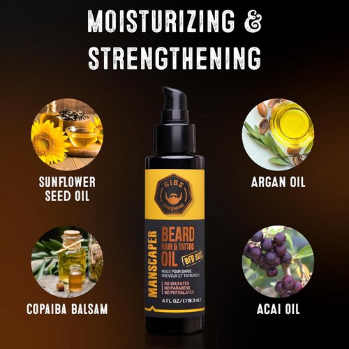 GIBS Grooming Signature Beard Oil - Nourishing Hair & Tattoo Oil in 1 oz Skull Jar