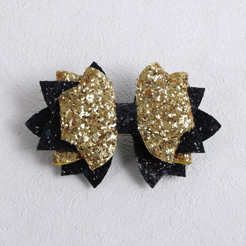 Glitter Gold-black Hair Bow Clips 4" Graduation Back to School Cheer Bow Alligator Barrettes Pins Toddler Teens Girls Kids Birthday Gift New Year Dress Outfit Decor Accessory