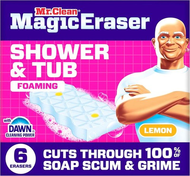 Mr. Clean Magic Eraser Sponge - Powerful Soap Scum Remover for Bathroom & Shower | 6 Count, Lemon Scent