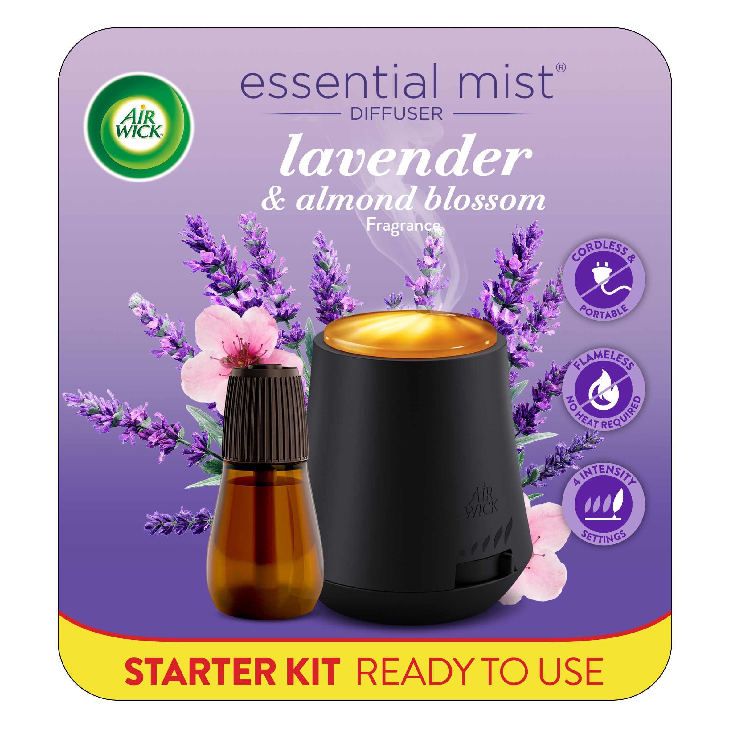 Air Wick Essential Mist Starter Kit, Diffuser + 1 Refill, Lavender and Almond Blossom, Air Freshener, Essential Oils