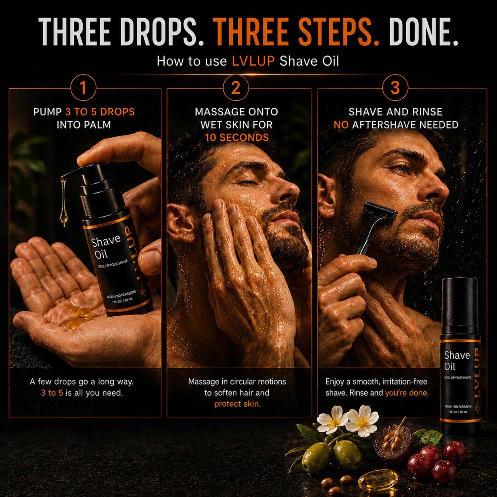LVLUP Shave Oil for Men (1 oz) – 100% Natural Shaving Oil for Sensitive Skin – Prevents Razor Burn, Bumps & Irritation – Replaces Shaving Cream, Gel & Aftershave – Made in Austin, Texas