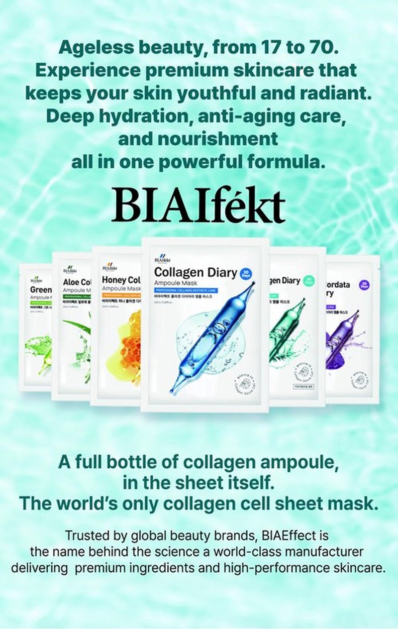 BIAIfekt HONEY COLLAGEN Ampoule sheet face mask skin care Korean Hydrating, Soothing, Nourishing, Glass skins, Plumping, Premium daily, BEYOND HYDROGEL