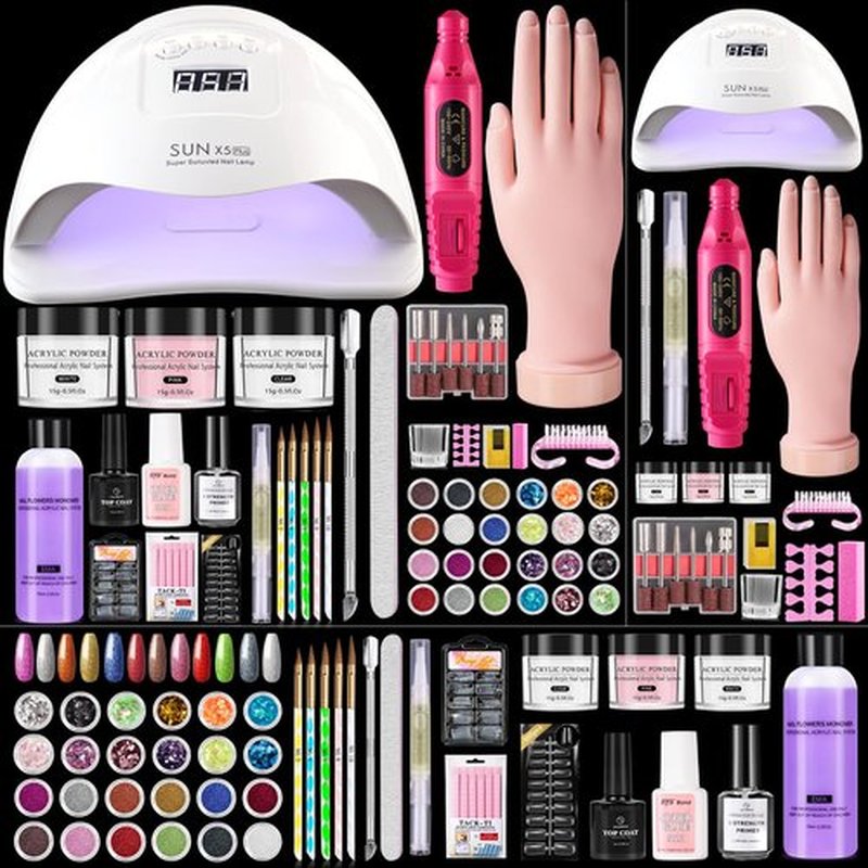 Nail Kit for Beginners with Everything: Practice Nail Hand U V Lamp Acrylic Nail Liquid Set with Drill Starter Nail Set Gifts for Beginners Home Salon