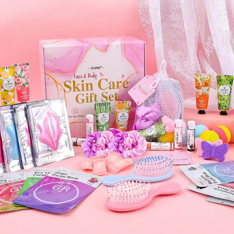 VESPRO 110PCS Spa Party Supplies for Girls, Spa Day Kit Include Face Masks Skincare, Hand Cream, Lip Balm, Under Eye Patches, Mini Hair Brush, Spa Birthday Sleepover Party Supplies for Teen Girls