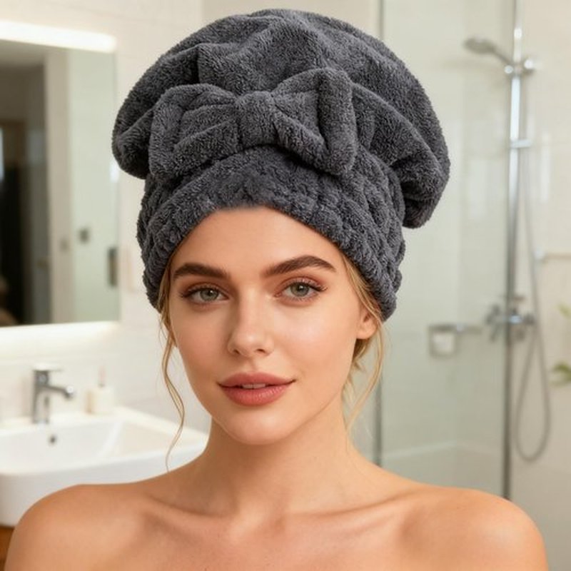 MAYOUTH Microfiber Hair Drying Towels Head wrap with Bow-Knot Shower Cap Hair Turban hairWrap Bath Cap for Curly Short or Long & Wet Hair Gift for Women 2pack